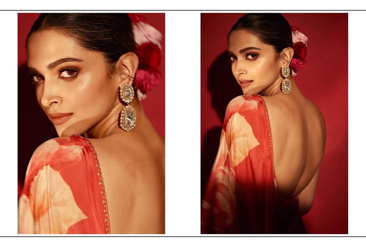 deepika padukone in red floral saree