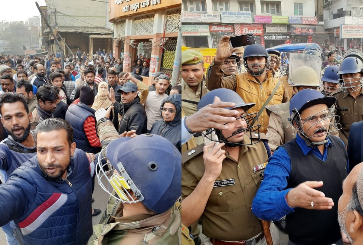 People opposed police reached to arrest the suspect at Akbari Gate