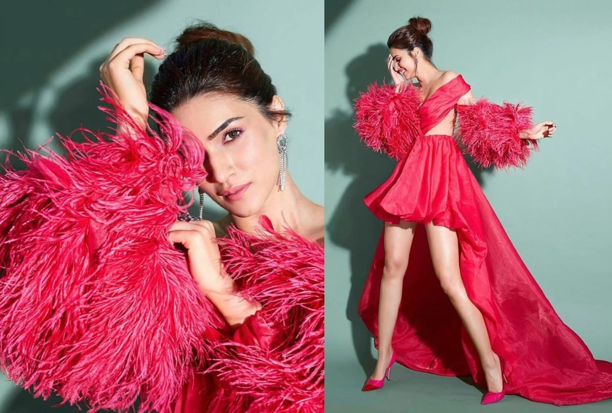 kriti sanon wear pink footwear in photoshoot and metallic in award show 2019 in same dress