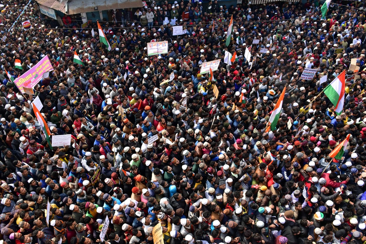 a huge cowd get together in haldwani to protest against caa and nrc