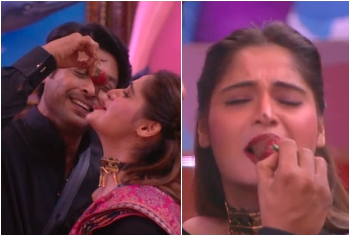Bigg Boss 13 Weekend Ka Vaar Siddharth Shukla Aarti Singh romance in Strawberry task