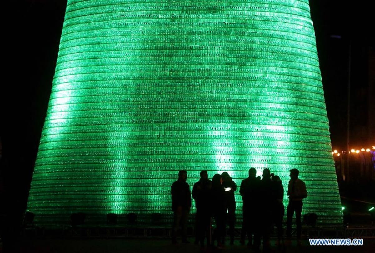 lebanon made biggest plastic bottle christmas tree expects guinness world record