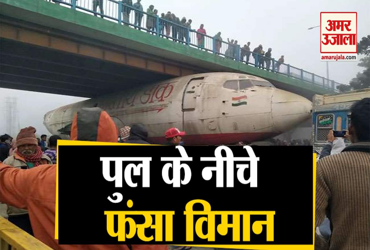 पुल के नीचे फंसा विमान