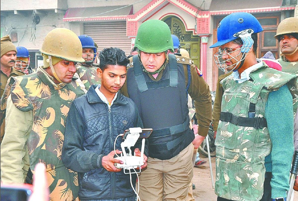 police use drone camera for surveillance in mathura