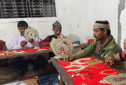 Mulsim Preparing Poshak and Mukut Zardozi work For Lord Krishana