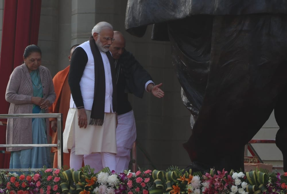 Defence Minister Rajnath Singh praises CM Yogi for statue of Atal Bihari Vajpayee.