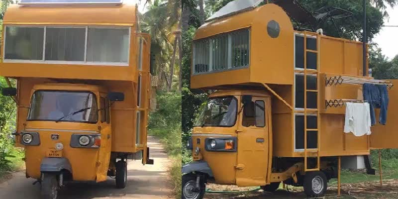 Bangalore youth jugaad convert Bajaj Rickshaw RE Three wheeler into mobile home
