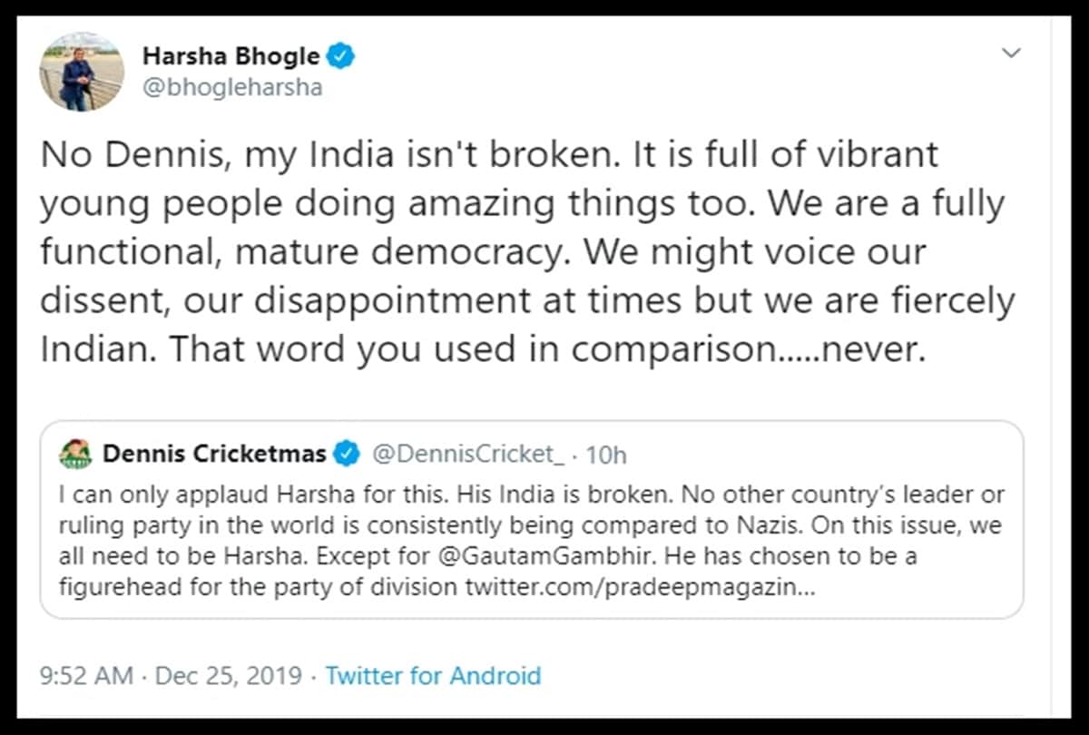 Harsha Bhogle slams Twitter user amid CAA protests, says My India is not broken
