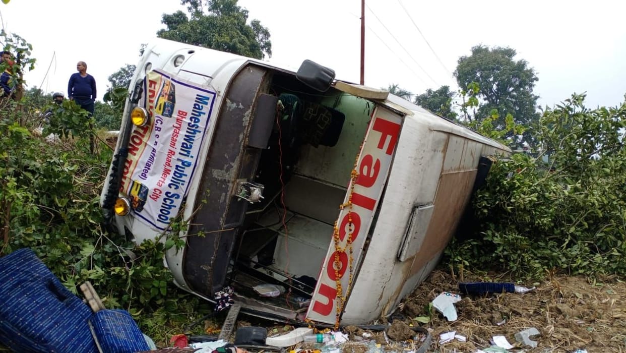 Bus filled with Rajasthan school students overturned in bullock