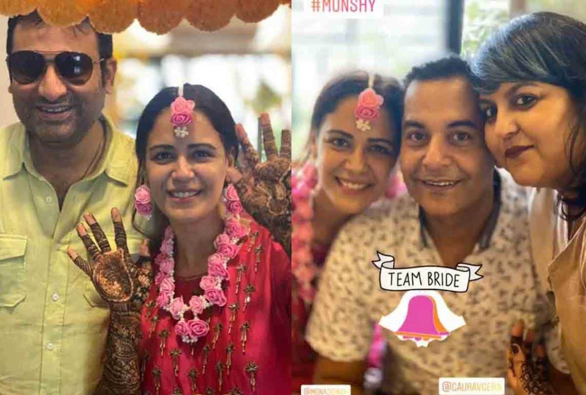 mona singh looks beautiful in red lehenga in wedding photos