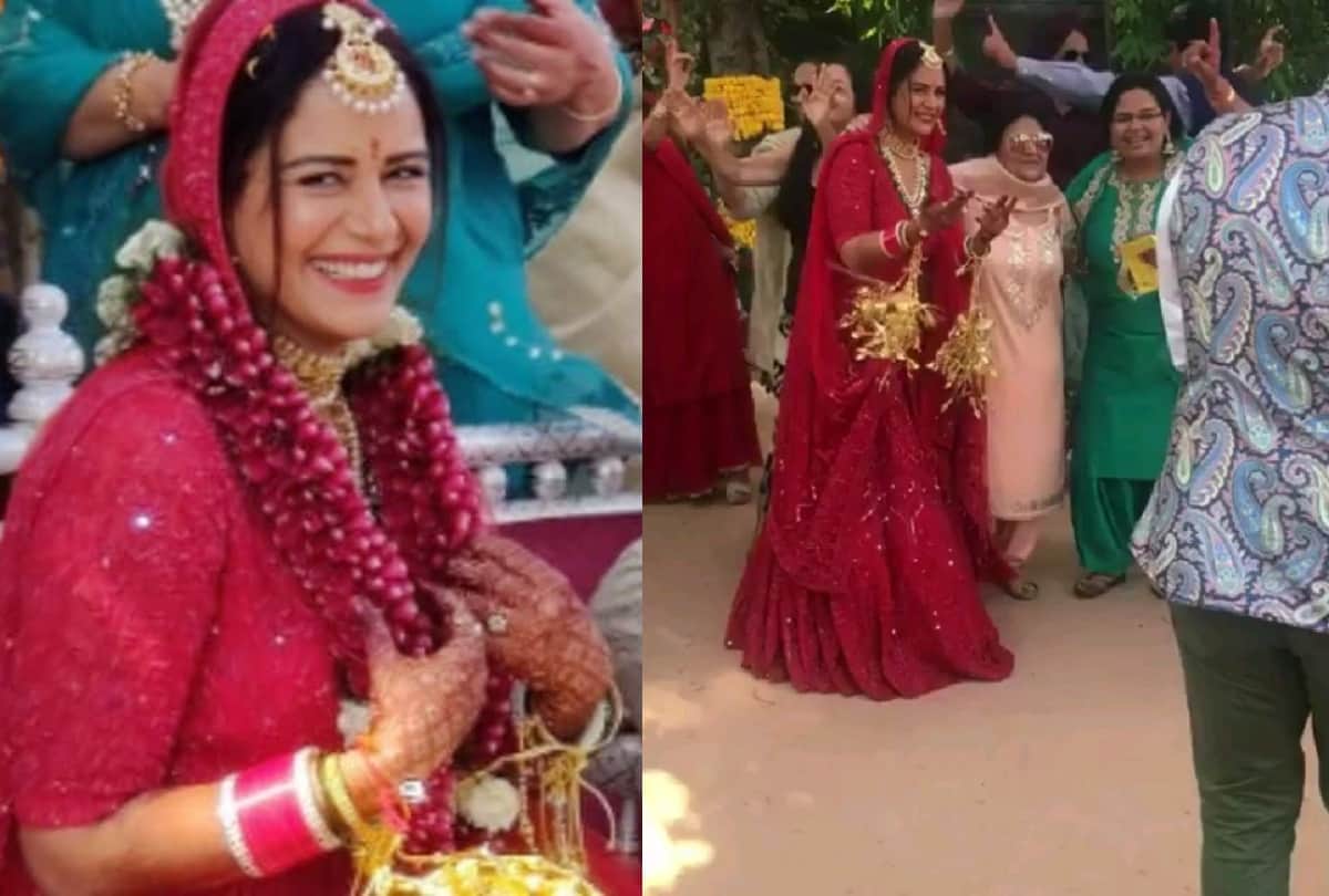 mona singh looks beautiful in red lehenga in wedding photos