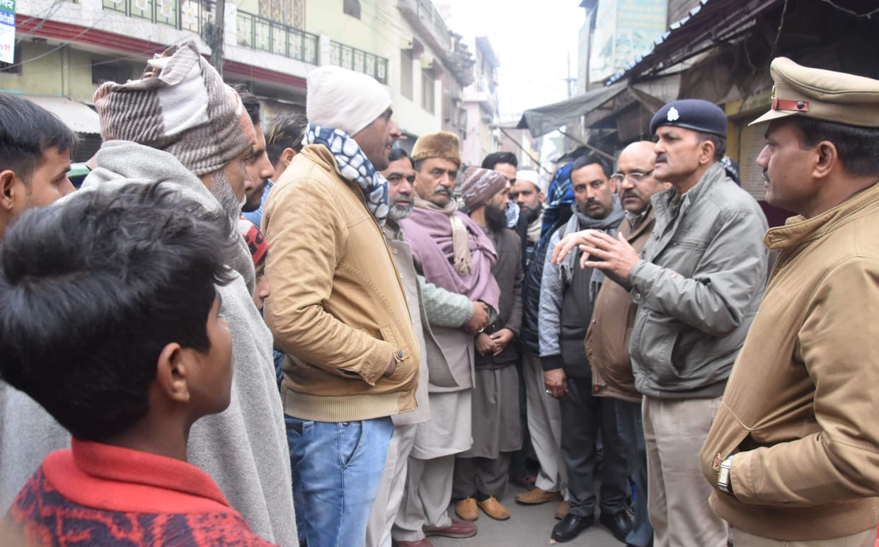 police alert in chandausi sambhal on caa