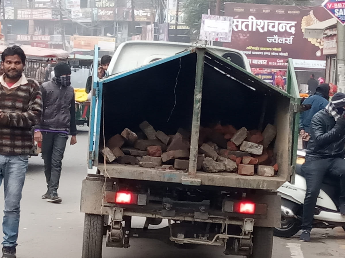 Palika removed brick and stone from the road
