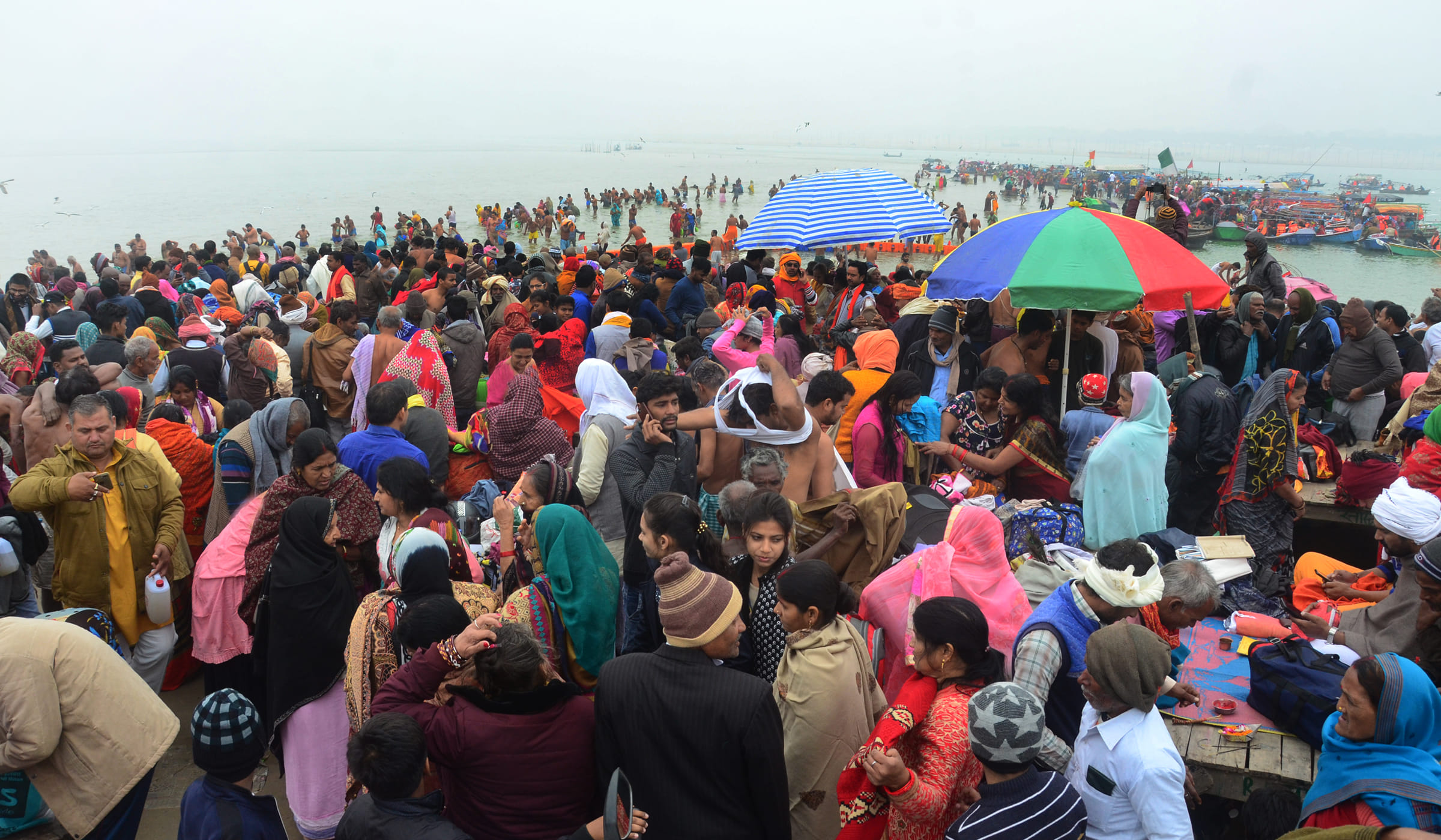 Devotees gathered to take a dip in the Ganges-Sangam on the solar eclipse