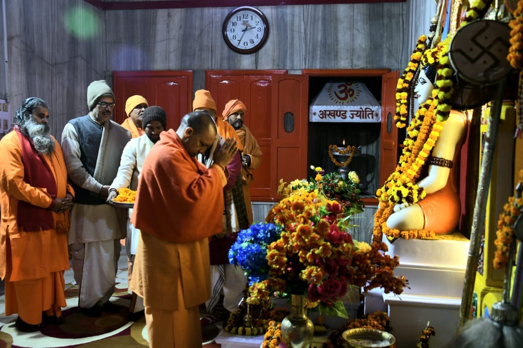 CM Yogi Adityanath Photo in Gorakhnath temple in Gorakhpur