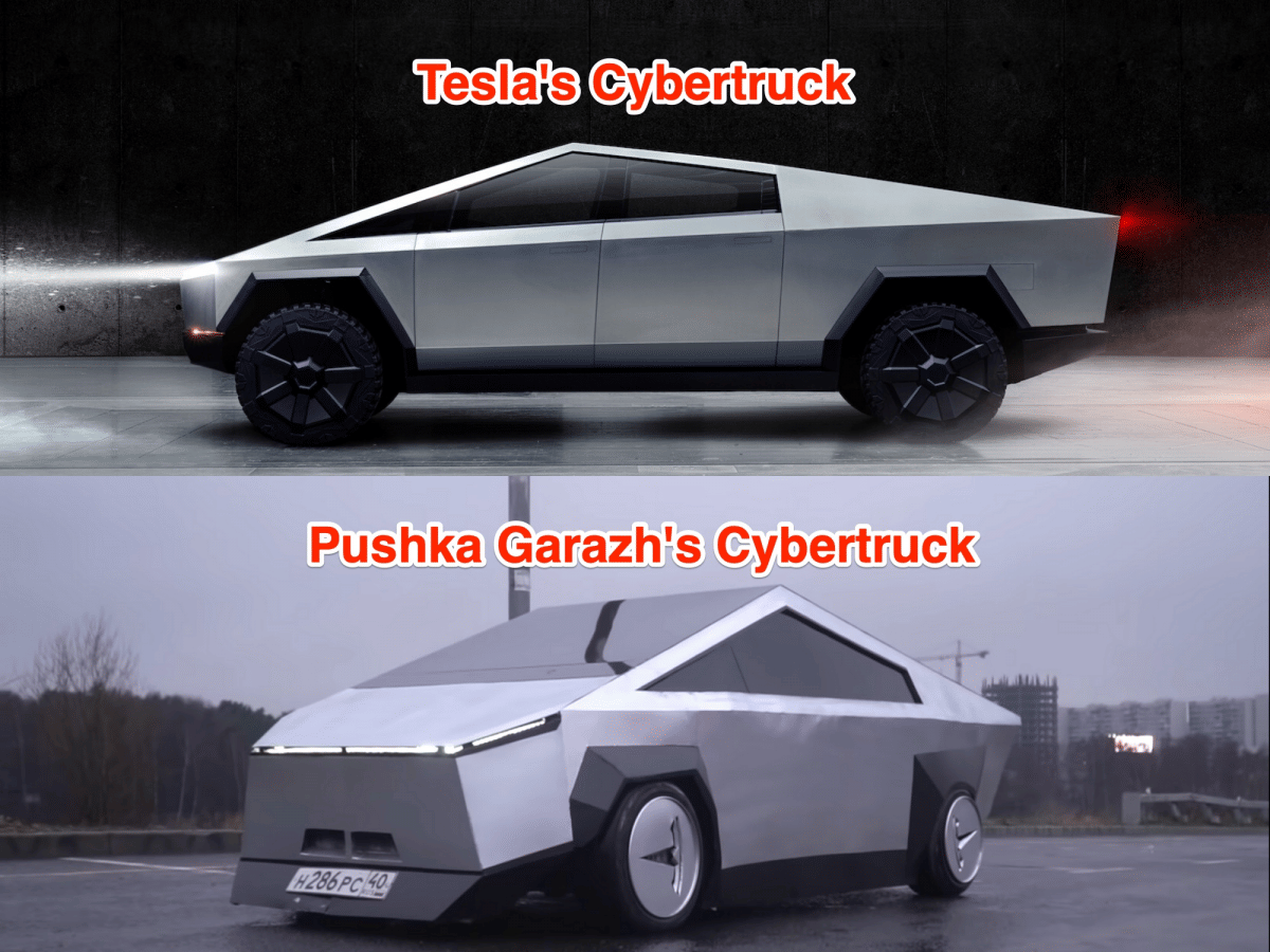 Russian youtubers pushka garazh made the Elon musk tesla cyber truck replica