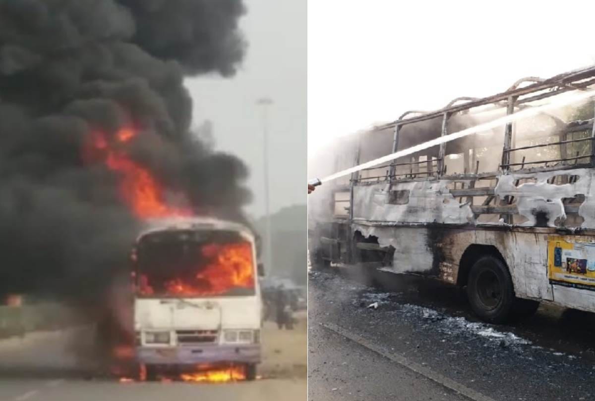 fire broke out in bus in lucknow