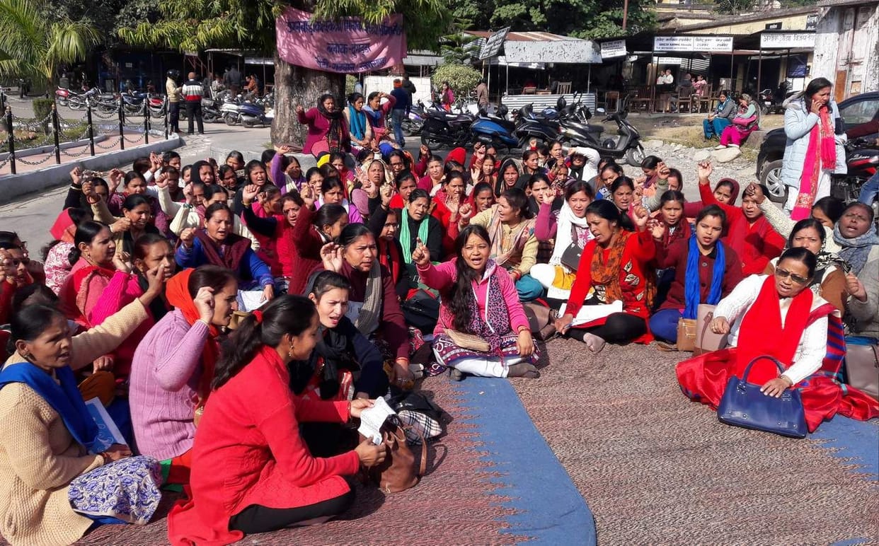 Anganwadi workers stood on strike