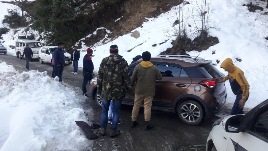 Extreme Frost in Uttarakhand Mountain Area Tourist Vehicles Skid on Road See Photos