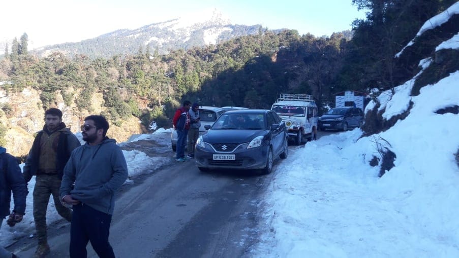 Extreme Frost in Uttarakhand Mountain Area Tourist Vehicles Skid on Road See Photos