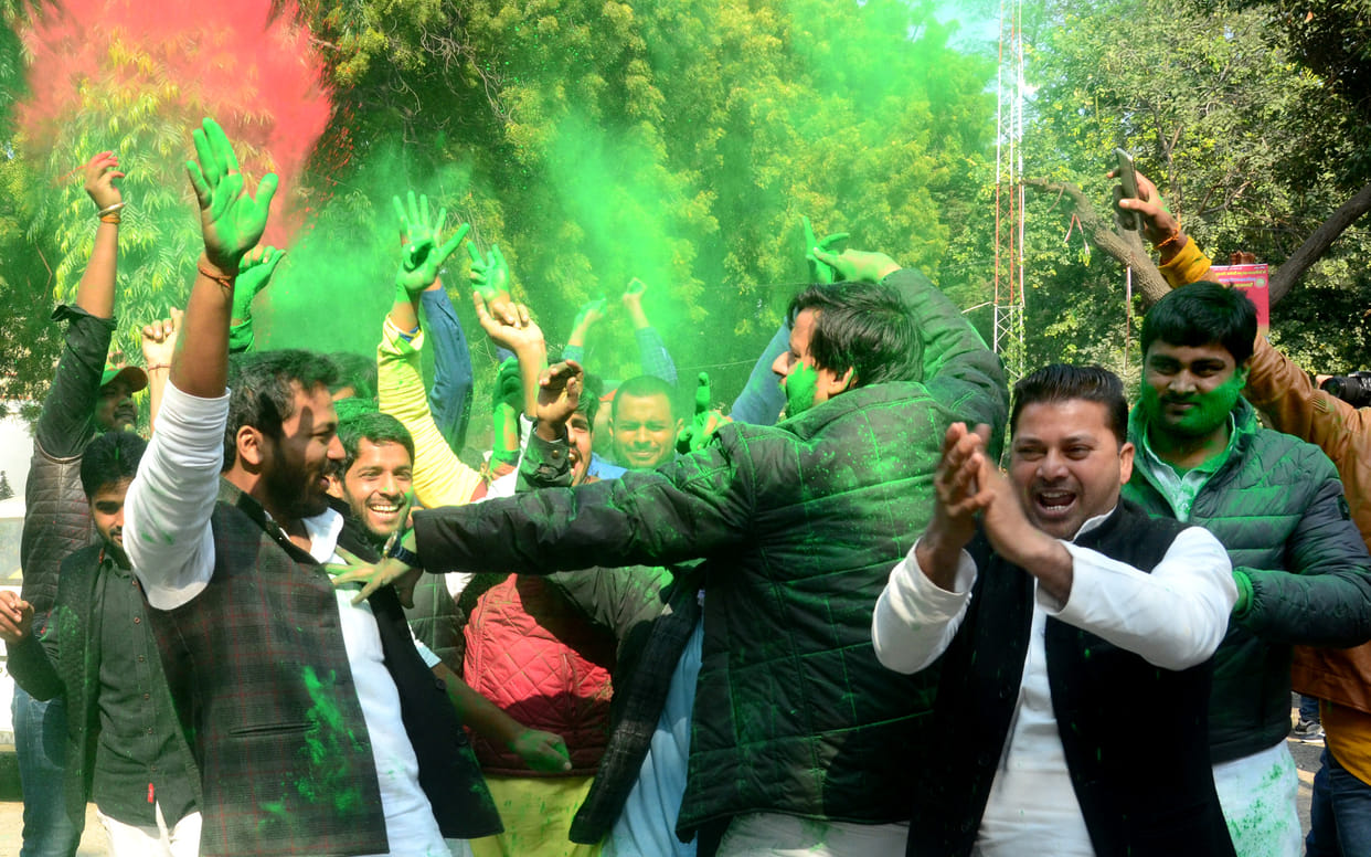 Celebration in AU, Abir-Gulal, student said happiness over dismissal due to Chancellor's resignation