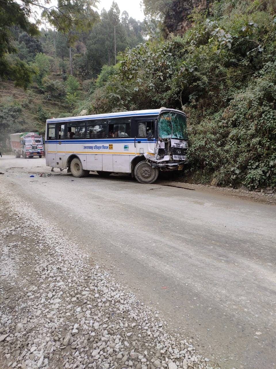 new tehri: uttarakhand roadways bus and private bus collapse