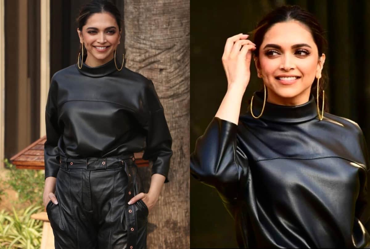 deepika padukone in latest black leather dress