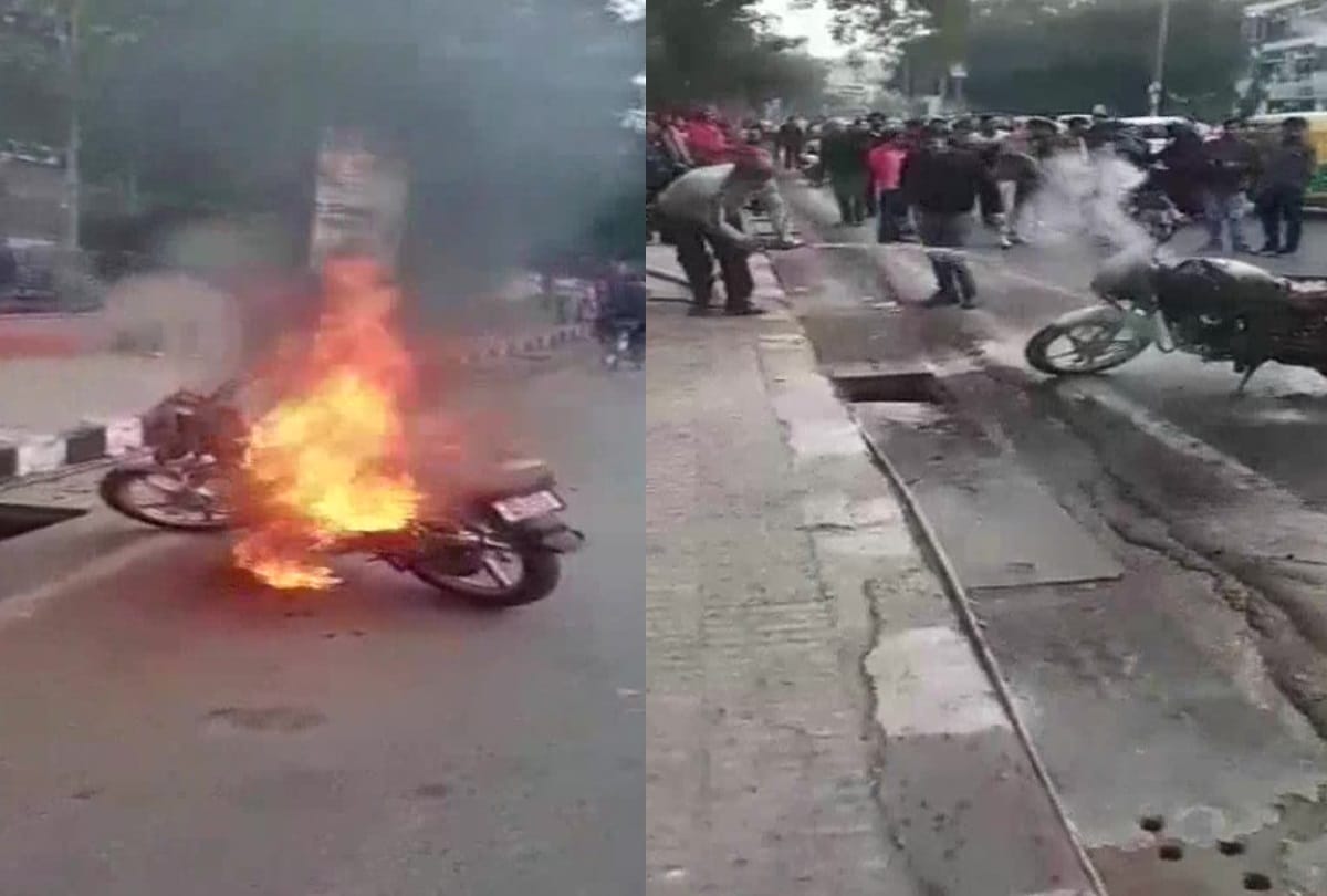 delhi man burn his motorcycle after delhi traffic police fined him case registered arrested