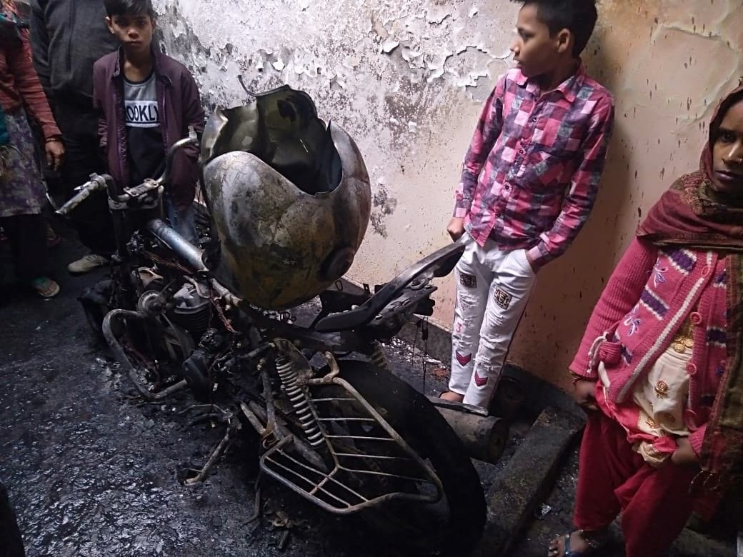 two bikes burn from fire, man also burnt