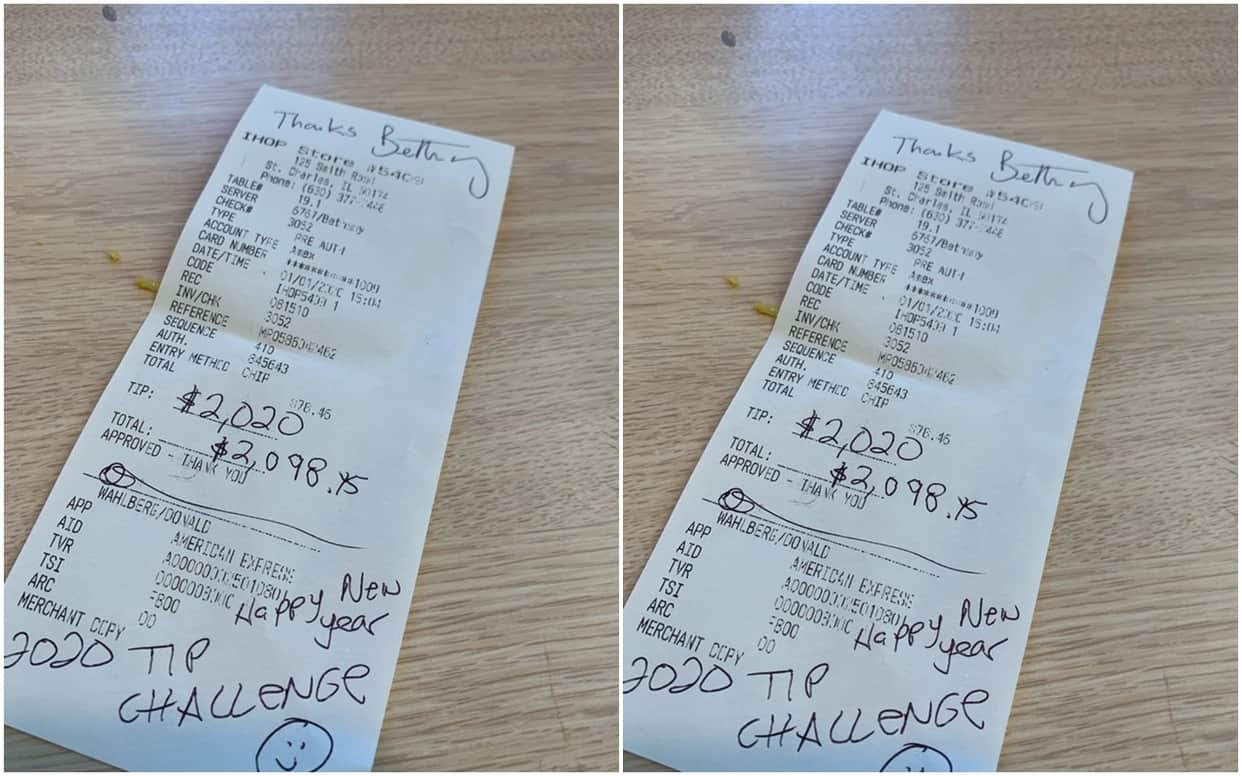 Donnie Wahlberg Singer gave a $2020 tip on a $23 bill to Food Server