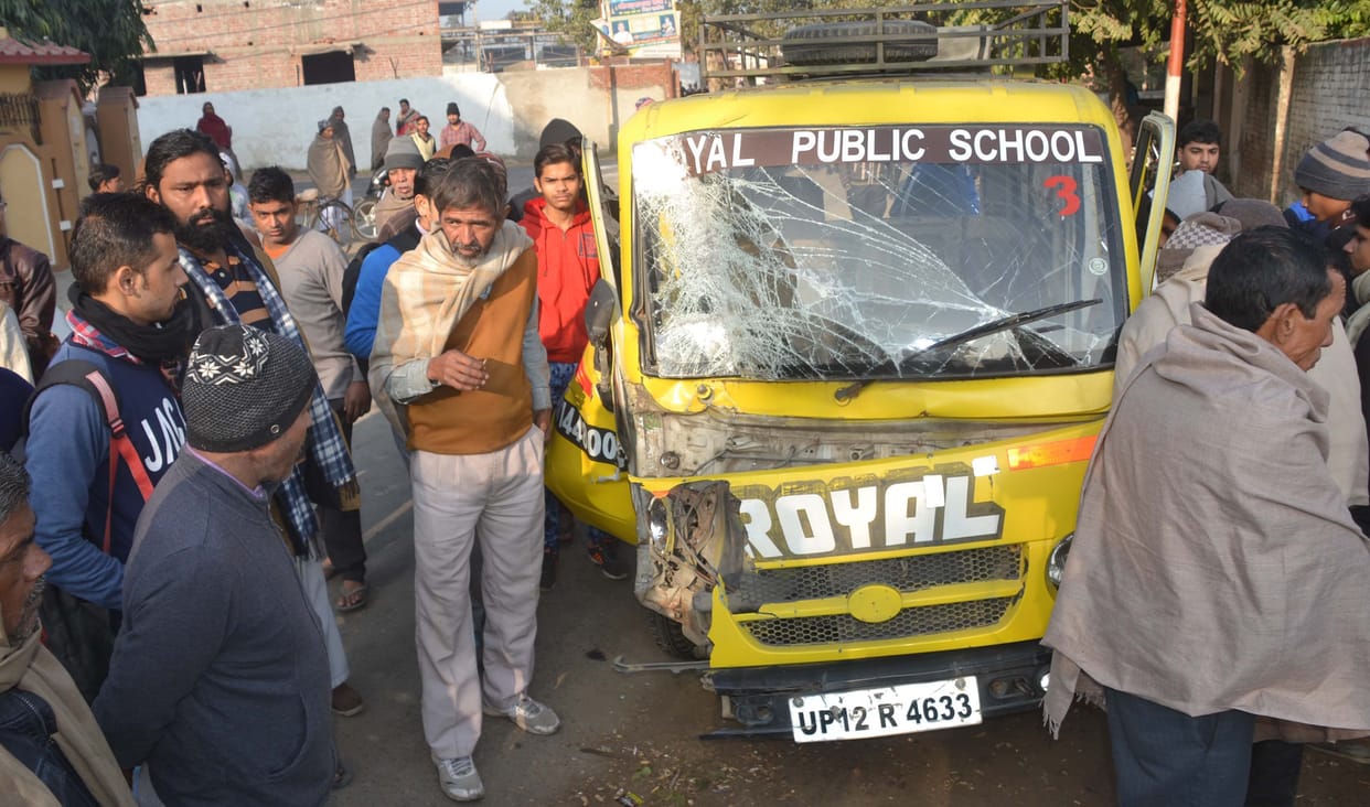 Truck collided with school van, children were scared