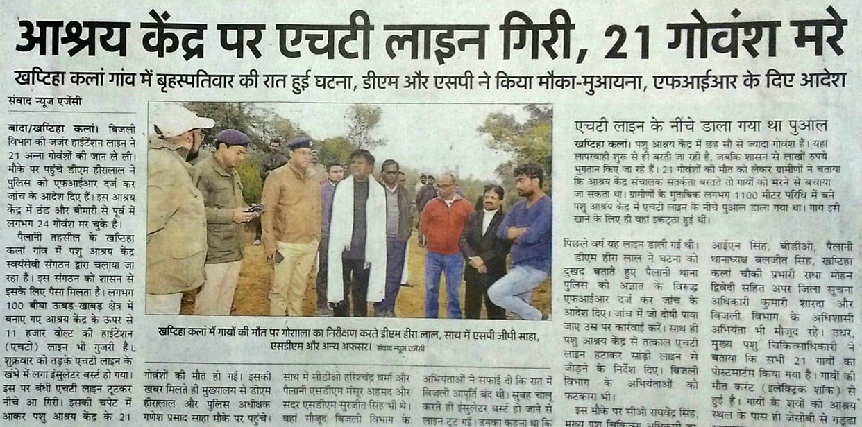 Three suspended including JE of Electricity Department on 21 cows killed