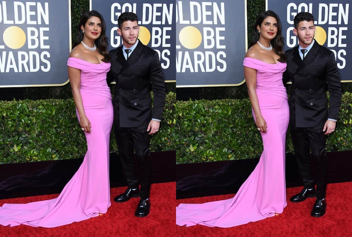 priyanka chopra in off shoulder pink gown in golden globe awards 2020 see pic