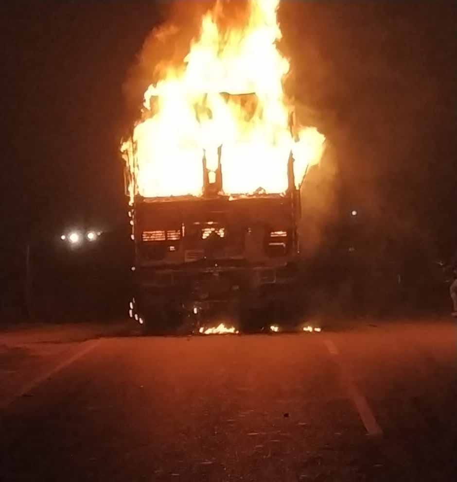 The villagers burnt the camel and hit the truck, the driver escaped