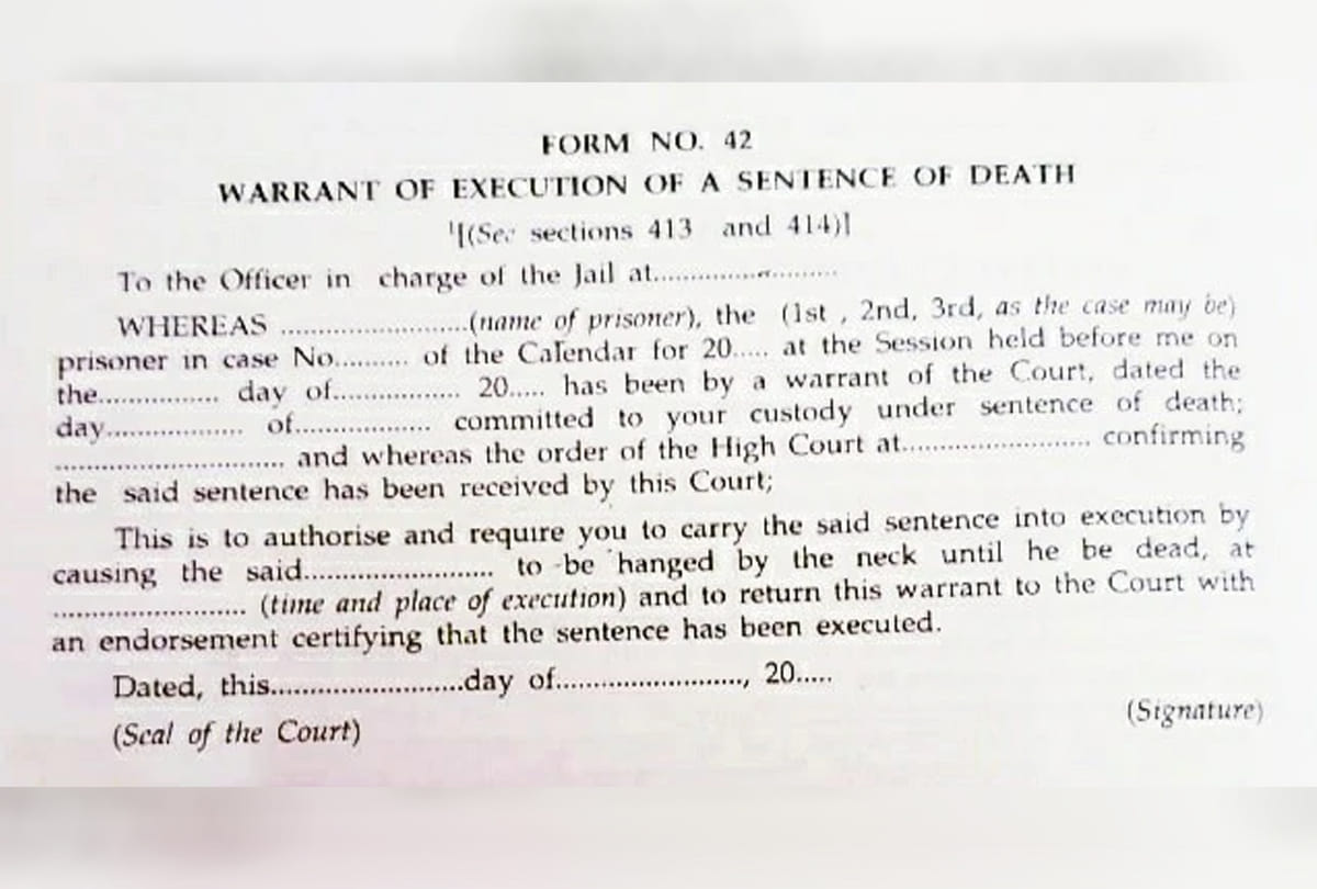 Nirbhaya case update, What is written on a death warrant image issued by Supreme Court