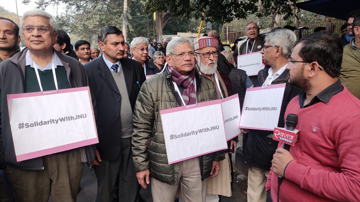 JNU alumni protest against violence in JNU, CPI M leader Sitaram yechury blames to govt