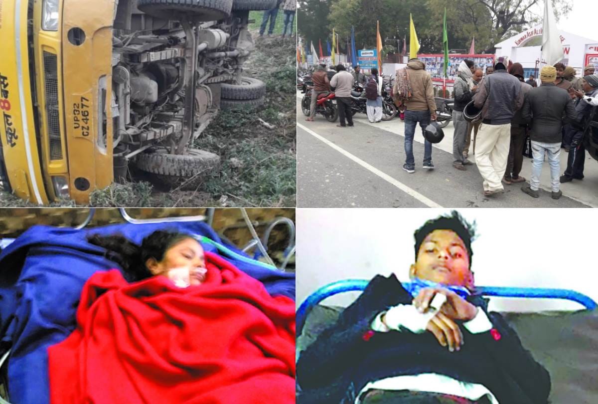 school bus overturned, 22 children injured in malihabad
