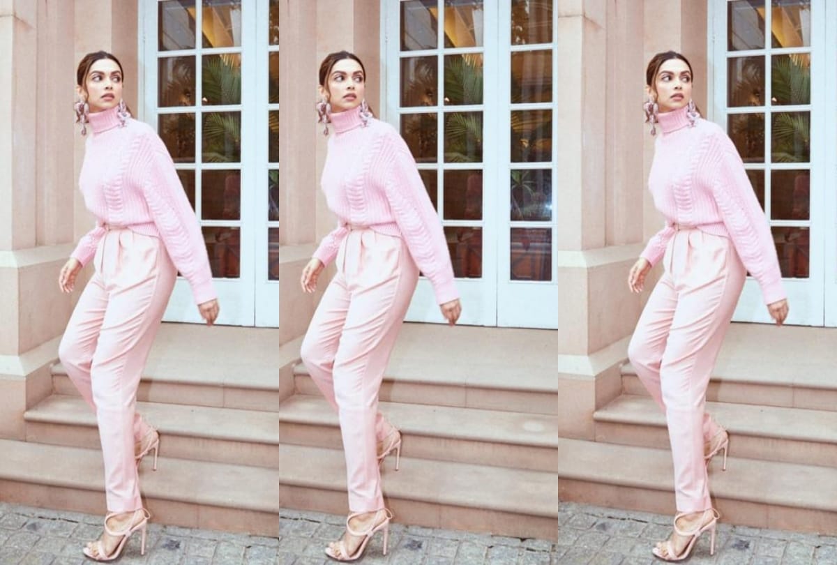 deepika padukone show winter fashion red trench coat in delhi for chhapak promotion