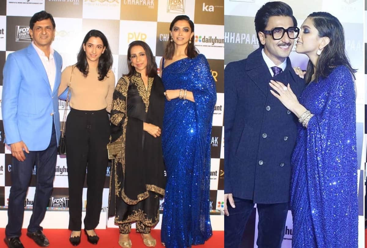 deepika padukone wear blue saree in chhapaak screening