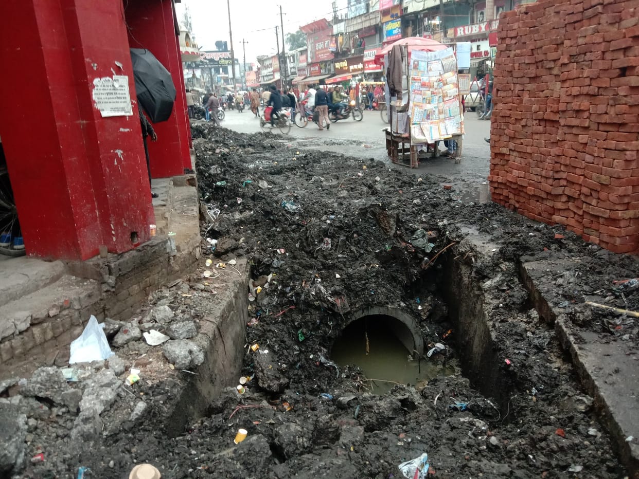 Sewer construction caused trouble at Shiv Chowk