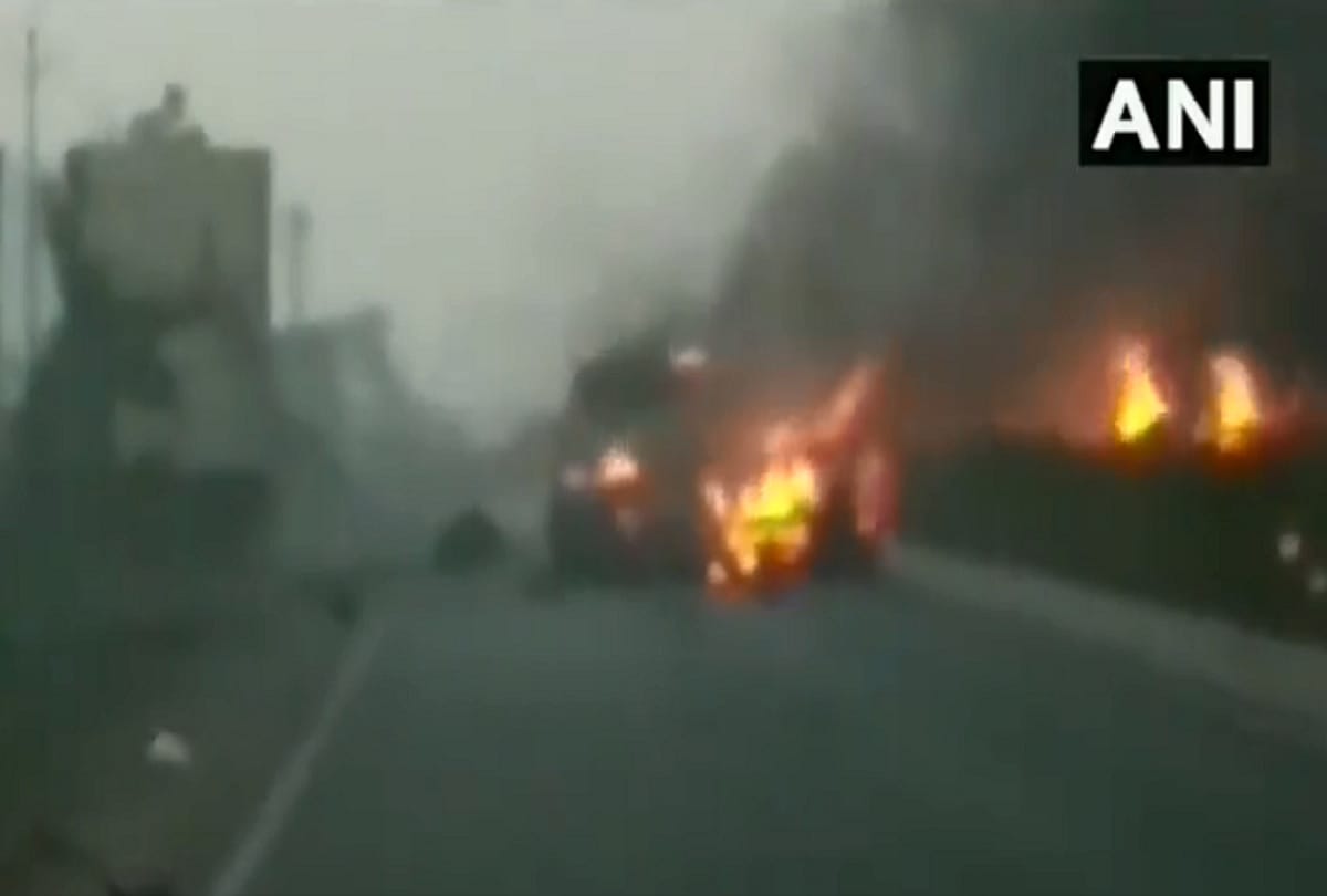 Multiple explosions after a mini truck full of LPG cylinders overturned in Surat