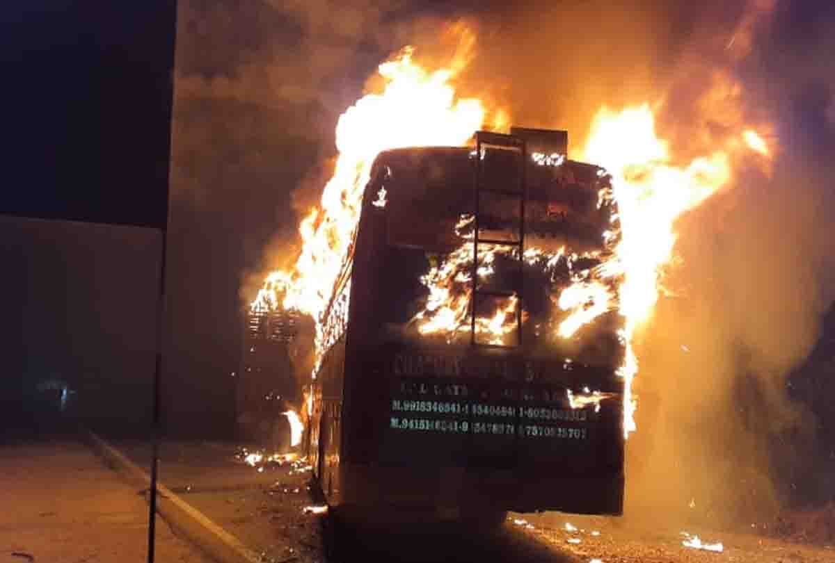 bus accident: bus carrying passengers catches fire after accident in kannauj