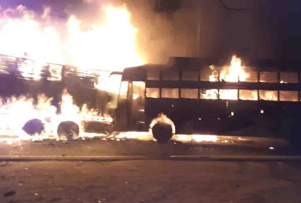 bus accident: bus carrying passengers catches fire after accident in kannauj