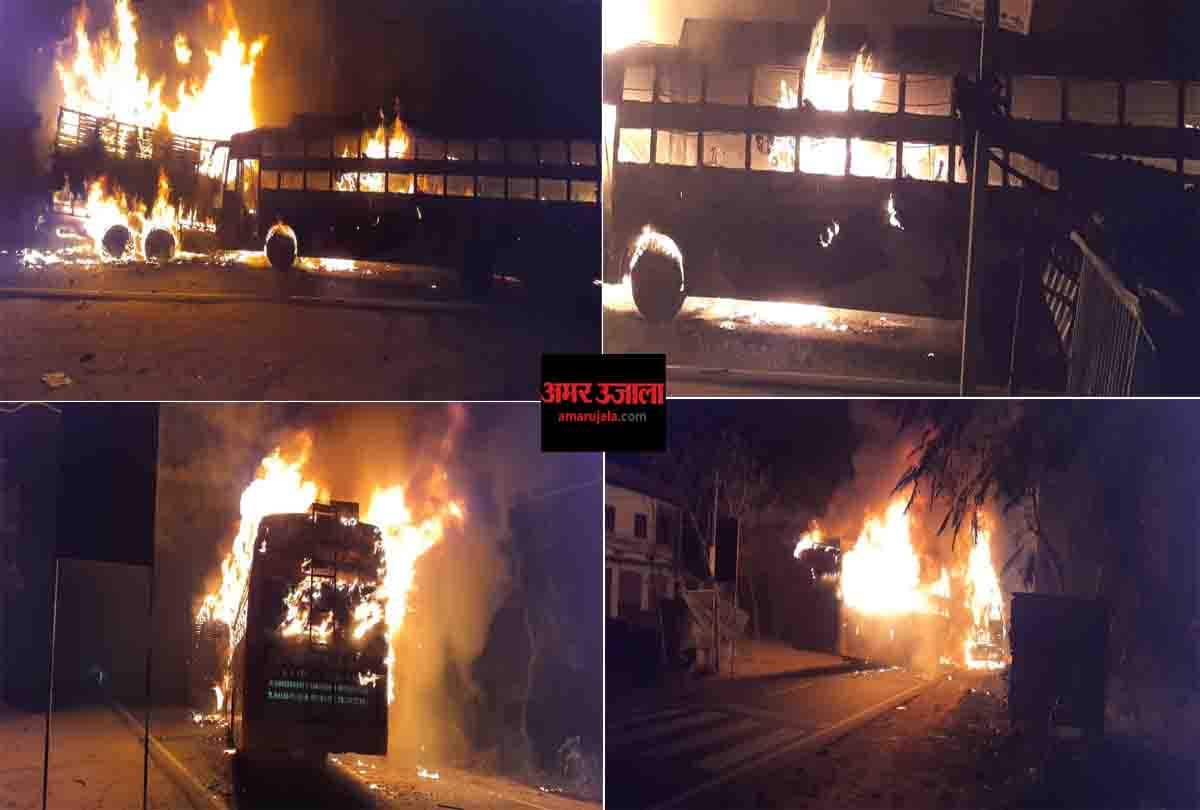 bus accident: bus carrying passengers catches fire after accident in kannauj
