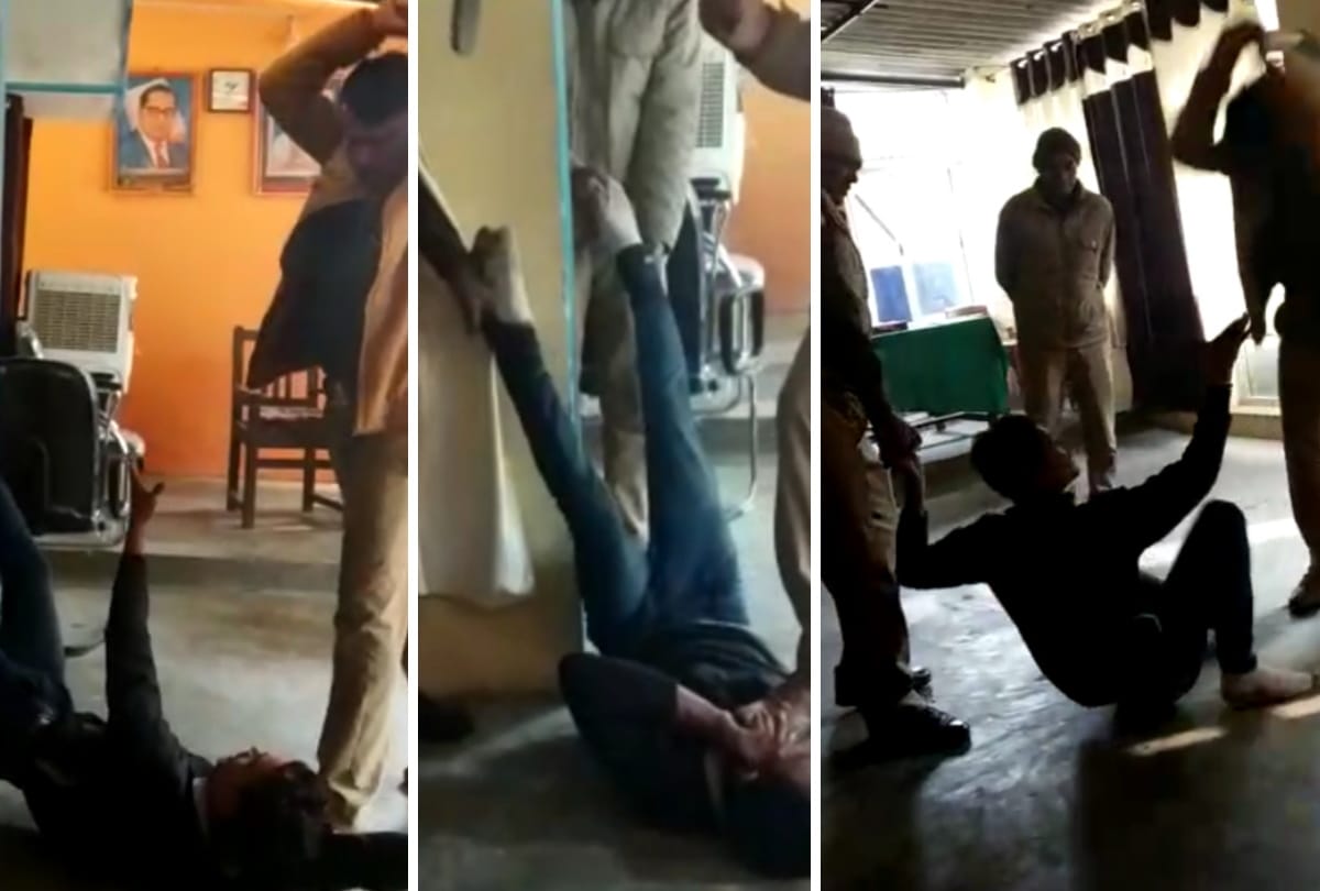 police man beaten, video viral, uttar pradesh police, up police, police man suspand