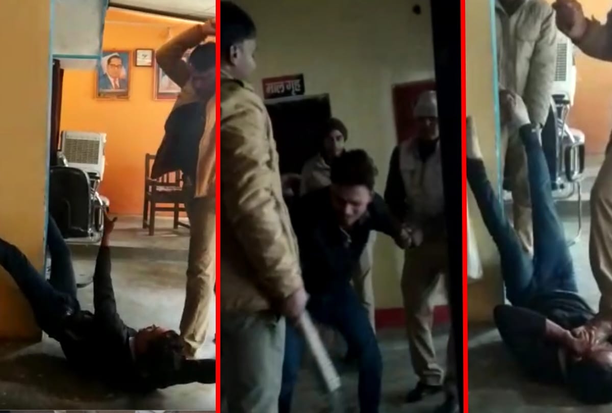 police man beaten, video viral, uttar pradesh police, up police, police man suspand