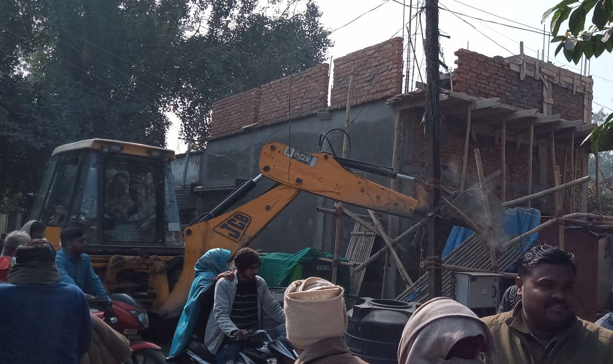 A part of the shop is under construction, protests