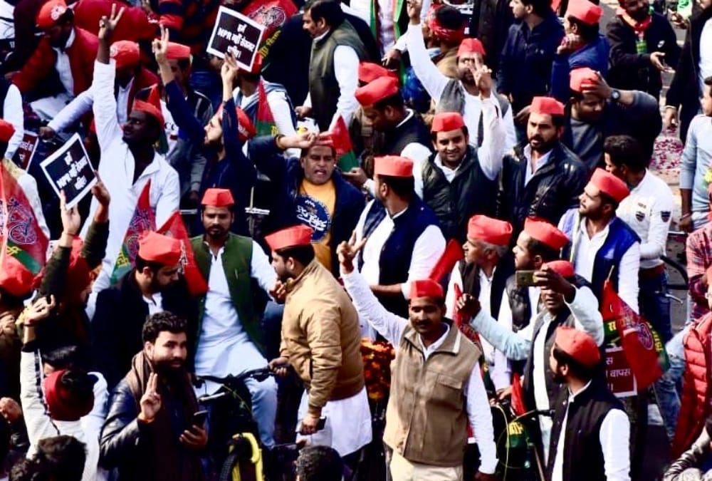 Cycle Yatra of Samajwadi Party on National Youth Day in Lucknow.