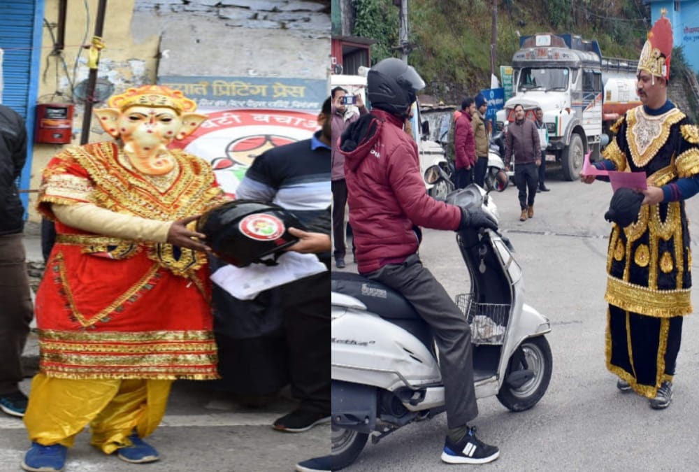 Yamraj And ganesh ji Aware Public to wear helmet And traffic Rules in chamoli