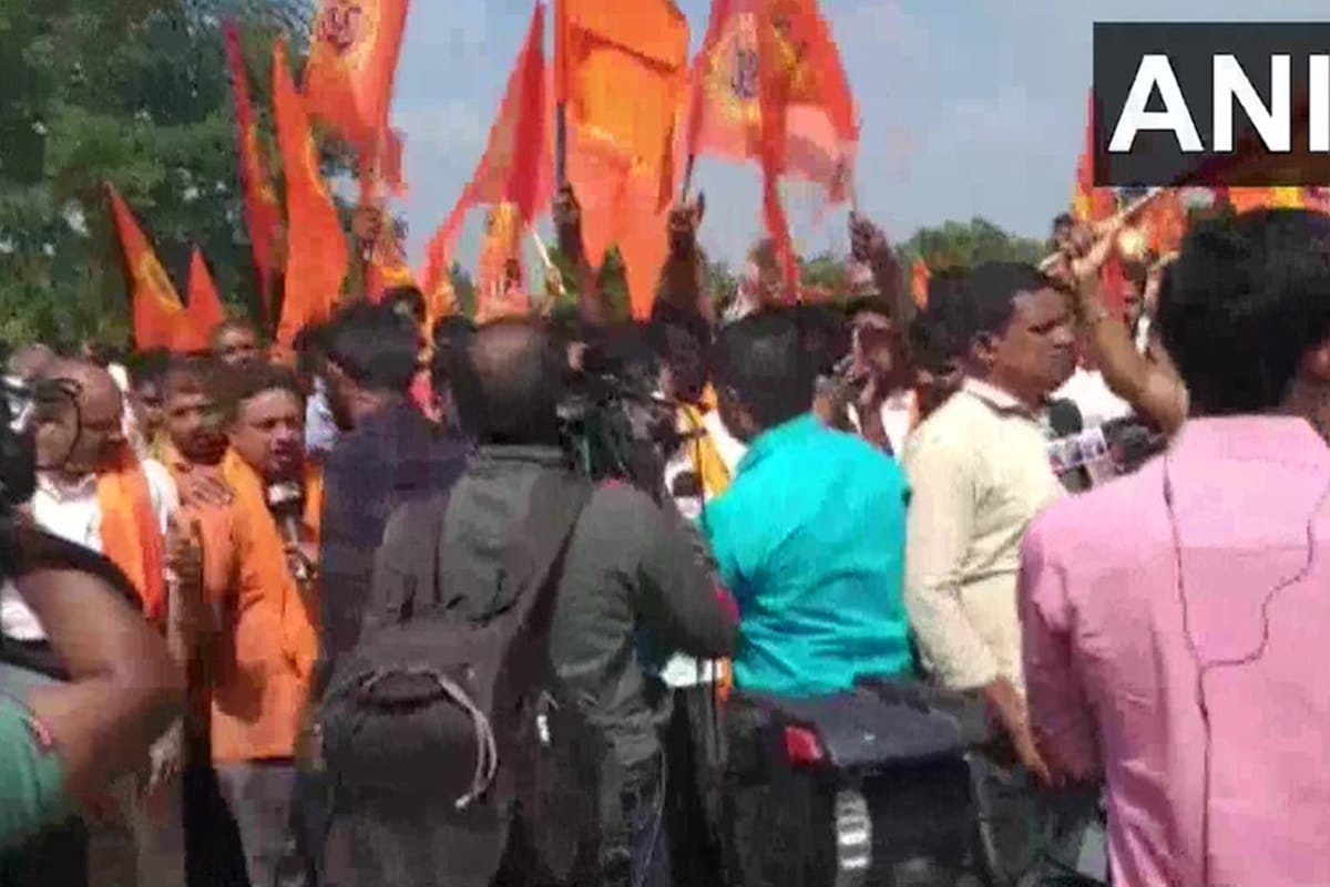 BJP RSS stage protest against proposal to construct 114 feet statue of Jesus at Shivakumar bastion